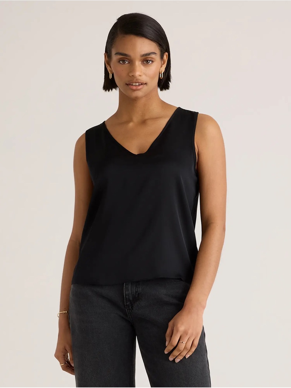 Quince Black V-Neck Satin Camisole